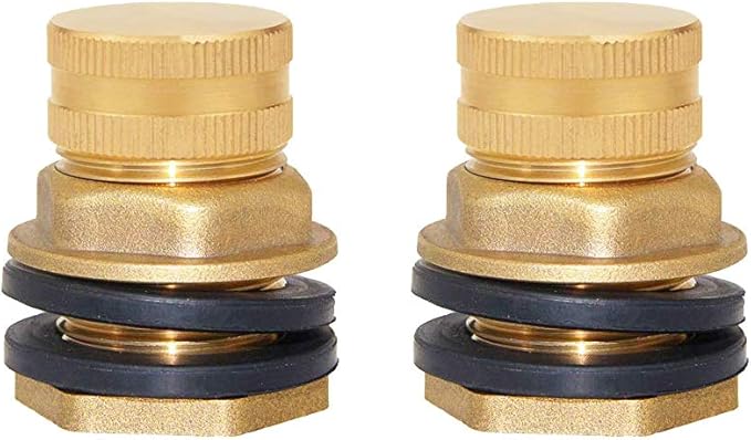 Joywayus 2 Pack Brass Male Garden Hose Bulkhead Fitting with Plugs,1/2" Female 3/4" GHT Male Water Tank Connector Threaded and 3/4" GHT Female Outer Hex Head End Pipe Caps Drain/Flush Port Kit - AquaVibe