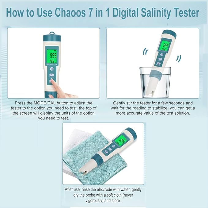 Professional Water Quality Tester, 7-in-1 PH, TDS, Temperature, EC, Salinity, SG, ORP Meter, Waterproof Smart Digital Monitor, for Drinking Water, Swimming Pool, Aquariums