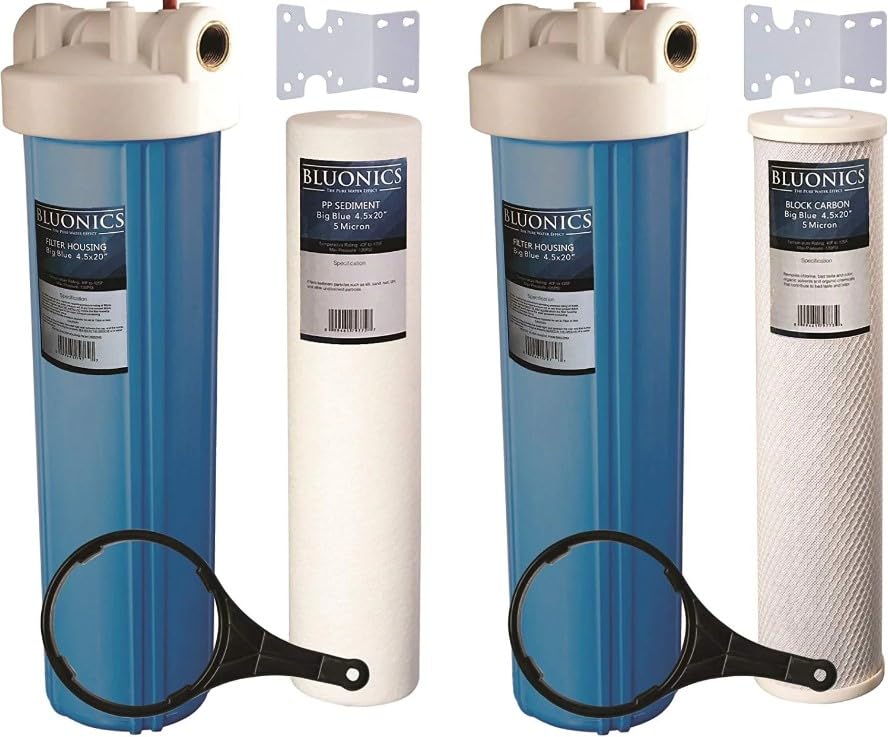 Whole House Water Filter Dual System 4.5" x 20" Housings with Sediment & Carbon Filters Included (2 Count)
