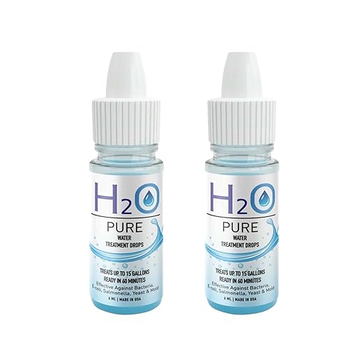 H2O Pure Water Preserver Drops | Long Term Water Storage Additive | Emergency Preparedness Water Stabilizer | Travel & Backpacking Water Storage Drops | Concentrated Formula | 2 Pack