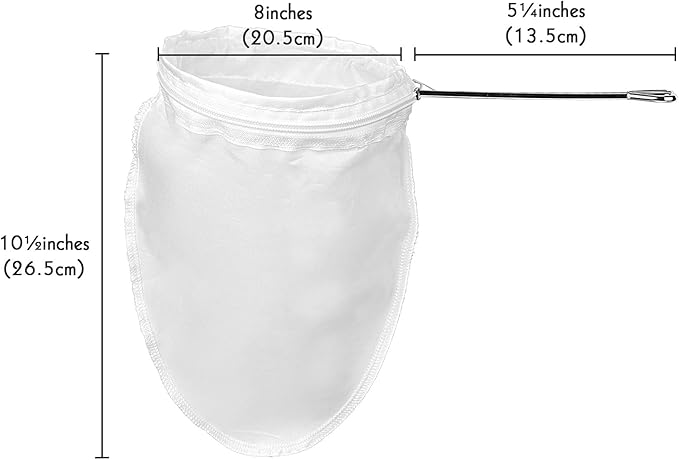 4 Pack Ultra Fine Mesh Coffee Strainer Bag with 1 Frame Handle, 200 Mesh Food Grade Nut Milk Bag, Reusable Kitchen Strainer Fine Mesh for Soy Milk, Milk, Juice, Tea Leaf Filter, Honey, Wine (Small)