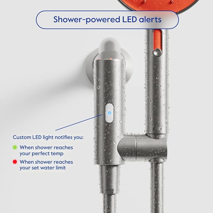hai Smart Shower Head, Bluetooth Handheld Water Saving Showerhead with Adjustable High Pressure to Spa-Like Mist, Stainless Steel, Easy Installation, Customizable LED Lights, Persimmon, 2.5 GPM