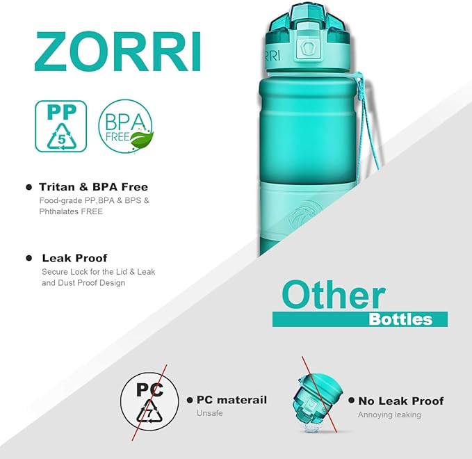ZORRI Sports Water Bottle, 400/500/700ml/1L, BPA Free Leak Proof Tritan Lightweight Bottles for Outdoors,Camping,Cycling,Fitness,Gym,Yoga- Kids/Adults Drink Bottles with Filter, Lockable Pop Open Lid