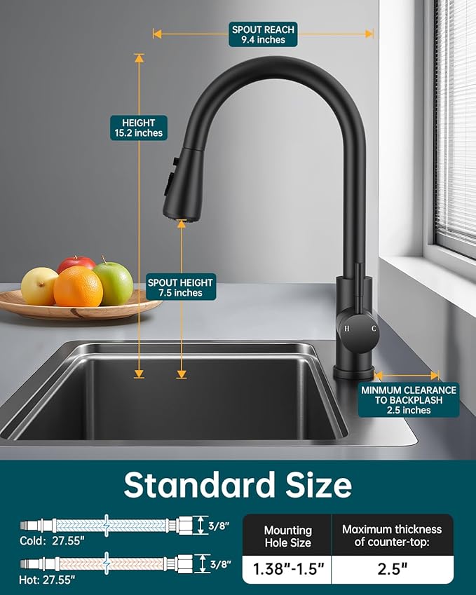 Black Kitchen Faucet with Soap Dispenser & Pull Down Sprayer, Rv Kitchen Sink Faucets for Pot Filler, Farmhouse Camper Bar Sink Laundry, RV Bathroom, Single Hole Single Handle Stainless Steel