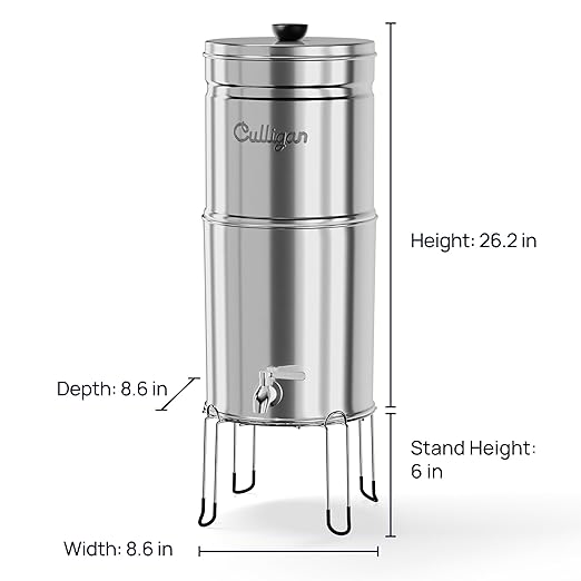 Culligan with MaxClear Technology 2.25 Gallon Gravity Water Filter System, Polished Countertop Ceramic Water Filter NSF/ANSI Certified to Reduce Lead, Microplastics & Total PFAS, with 2 Filters