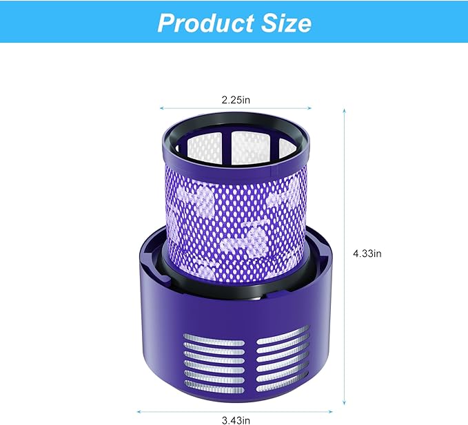 Vacuum Filter Replacement Parts Compatible with Dyson Cyclone V10 Series: V10 Total Clean, V10 Absolute, V10 Animal, V10 Motorhead, SV12 Vacuums. Compatible with Part Number 969082-01 (V10-2 Pack). - AquaVibe