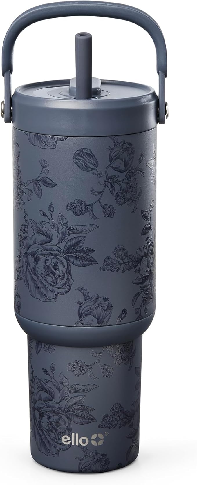 Ello Oasis Go+ 26oz Tumbler with Top Handle and Retracting Straw | Reusable Insulated Stainless Steel Cup, 100% Leakproof Water Bottle, 24 Hours Cold, Cup Holder Friendly For Travel | Rose Navy