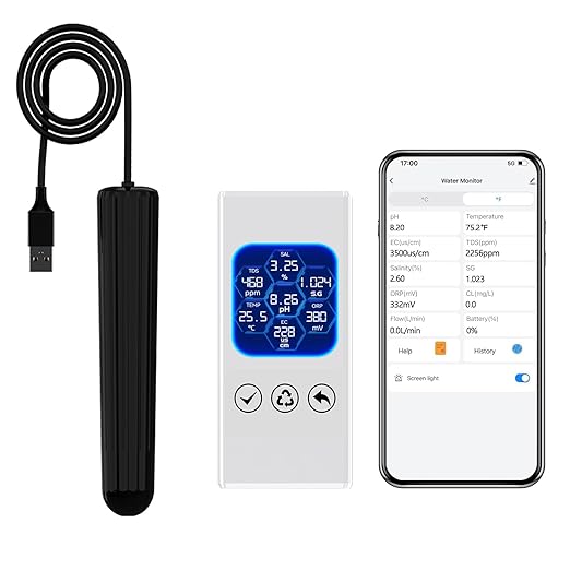 7-in-1 Smart Water Quality Monitor, pH TDS EC ORP Temperature Salinity Meter for Freshwater & Saltwater Aquariums, Hydroponics-Split Version