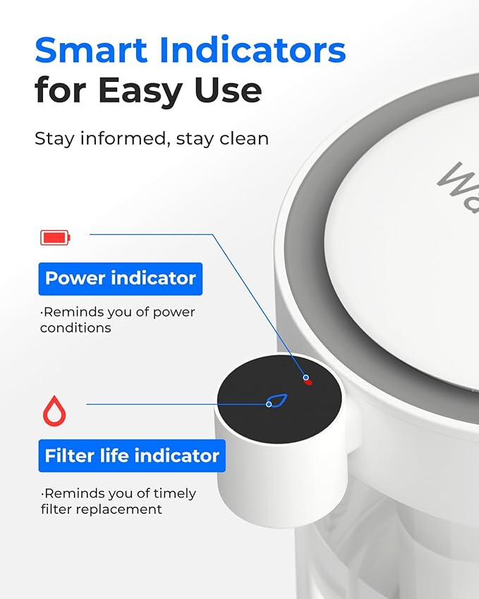 Waterdrop 0 TDS Glass Electric Countertop Water Filter Dispenser, Large 22-Cup, 4-Stage Instant Water Filtration System Rechargeable, Reduce Chlorine, Lead, Copper, with 1 Filter