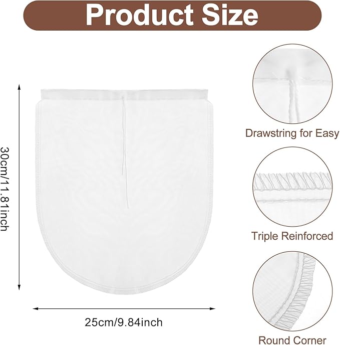 Cheese Bags, 3 Pack 12" x 10" Nylon Reusable Fine Mesh Cheesecloth Strainer Nut Tea Beer Juice Filter Cloth for Cold Brew Coffee Yogurt Almond Soy Oat Milk