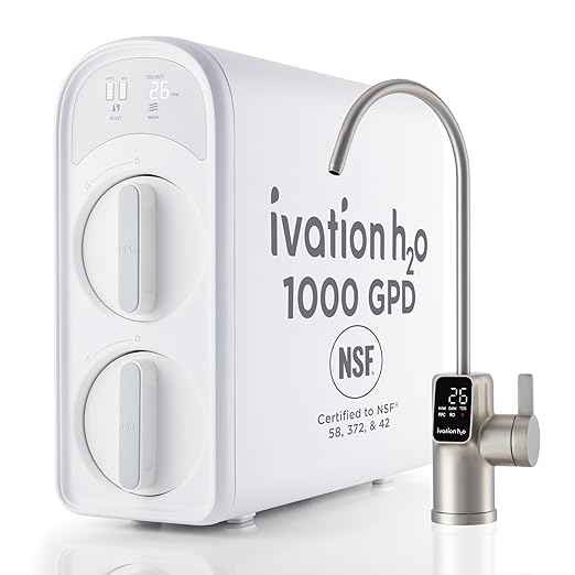 Ivation H2O 1000 GPD Reverse Osmosis Under Sink, Tankless Water Purifier, Home Kitchen Drinking Water Filtration TDS System with 8-Stage Filter NSF/ANSI 42, 58 & 372 Certified, Smart LED Faucet