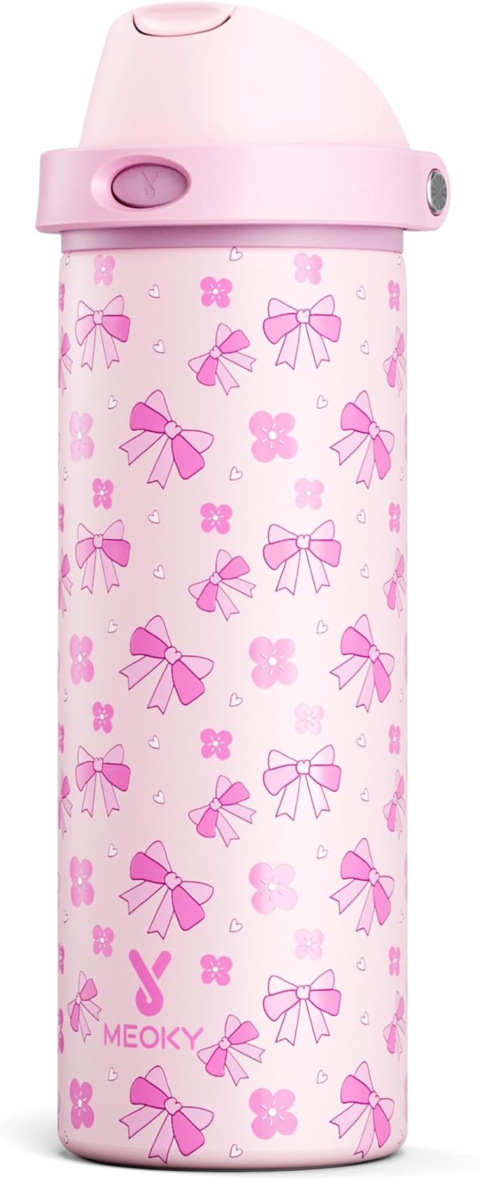 24 oz Insulated Water Bottle for Women: Meoky Stainless Steel Water Bottle with 2-in-1 Straw and Spout Lid - Leak Proof, Cold for 24 Hours, Fits in Car Cup Holder, BPA-Free for Sports Travel, Ribbonie