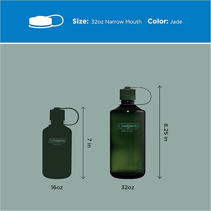 Nalgene 32 oz Narrow Mouth Water Bottle | BPA-Free, Durable & Leak Proof, Lightweight Bottle for Gym, Office & Travel, Jade