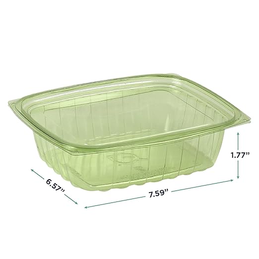 ECO PRODUCTS Compostable 24oz Rectangular Deli Containers With Lids, Case of 200, Veridian Clear Green Meal Prep, Made from PLA, A Renewable Material Made from Plants, One Lid Fits All