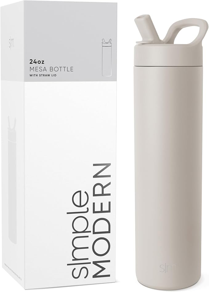 Simple Modern Water Bottle with Straw lid | Insulated Stainless Steel Thermos | Reusable Travel Water Bottles for Gym & Sports | Leak Proof & BPA Free | 24oz, Almond Birch