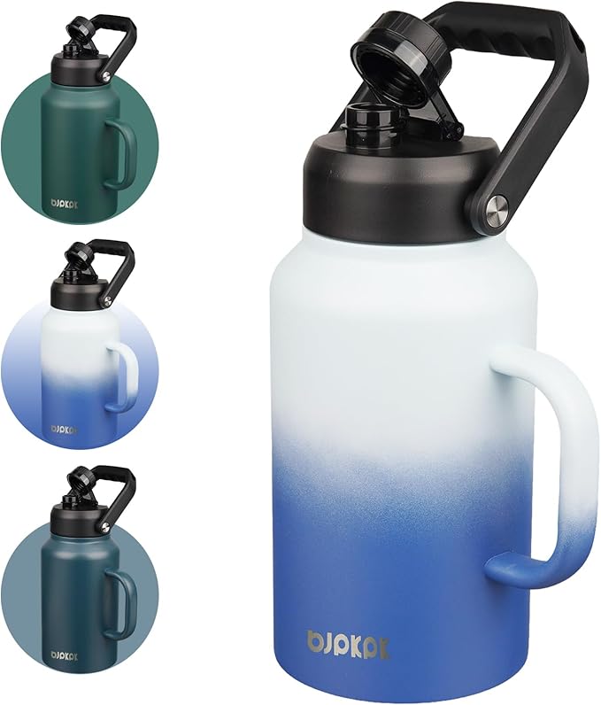 BJPKPK 87oz Insulated Water Bottle with Handle, Large Dishwasher Safe 2/3 Gallon Water Bottle, BPA Free Water Jug, Wide Mouth Metal Flasks with Anti-slip Bottom, Keep Cold & Hot,Sky