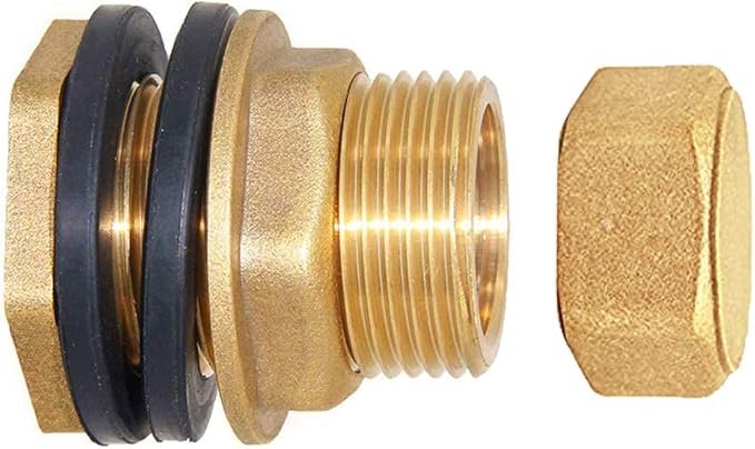 Joywayus 2Set Brass Male Bulkhead Kit Include 3/8" Female 1/2" Male Water Tank Connector Threaded And 1/2" Female Outer Hex Head End Pipe Caps with Rubber Gasket - AquaVibe