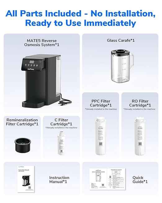 Ecoviva Mate 5 Countertop Reverse Osmosis Water Filter, 8-Stage RO Water Filtration System with 40 oz Water Pitcher, Alkaline Mineralization pH+, Compact Design, Black