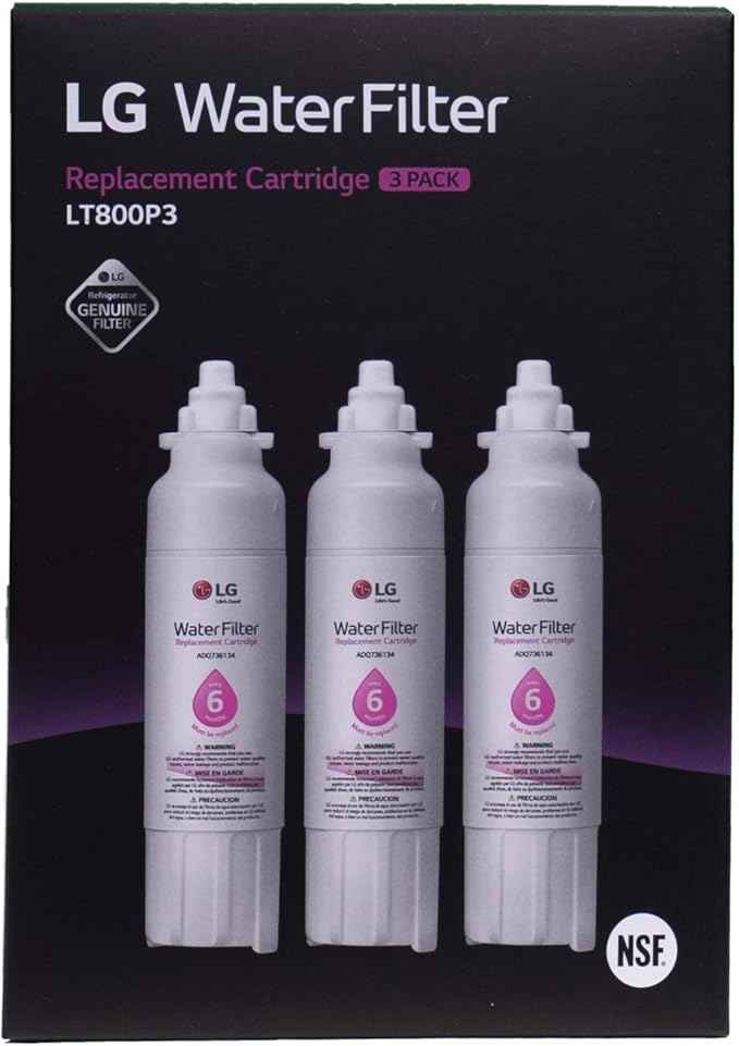 LG LT800P3 6-Month / 200 Gallon Replacement Refrigerator Water Filter, 3 Count (Pack of 1), White