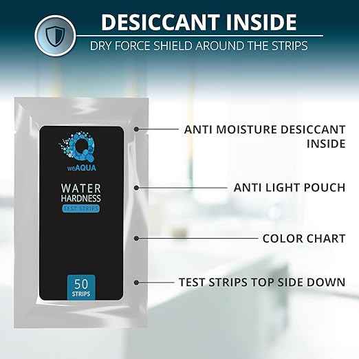 WeAQUA Water Hardness Test Kit - DoubleCheck 50 Strips - Hard Water Testing Kit – Tests Calcium & Magnesium (0–425 PPM) – for Tap, Well, Drinking, Pool, Spa & Dishwasher