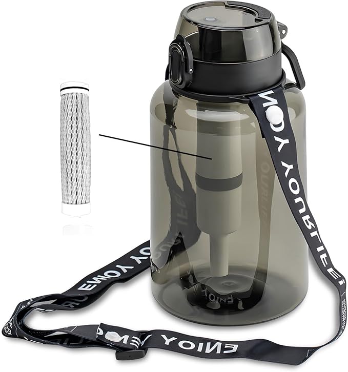 40 OZ Water Filter Bottle with 3-Stage Filtration - Ideal for Survival, Camping, Hiking, Backpacking, and Emergency - Portable&Reusable Filtered Water Bottle with Strap - Black