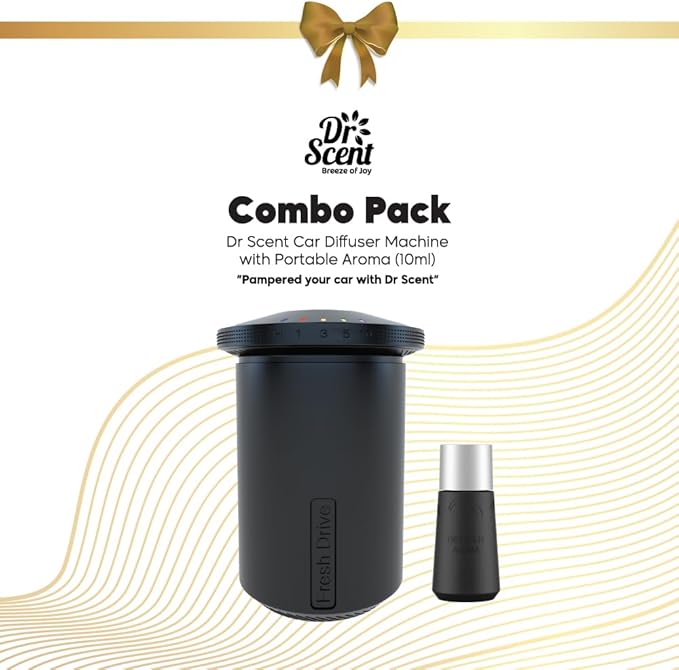Combo Pack - Dr Scent Car Diffuser Fragrance Machine (Black) with Portable Aroma (10ml) (Event)