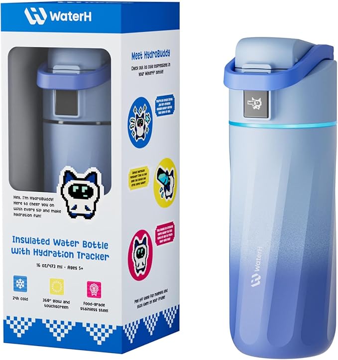 BOOST Smart Water Bottle with Reminder & Tracker, 16oz Kids Water Bottle for School, DIY Refrigerator Magnets, BPA-Free Vacuum Insulated Stainless Steel, Ideal Gift for Christmas, New Year
