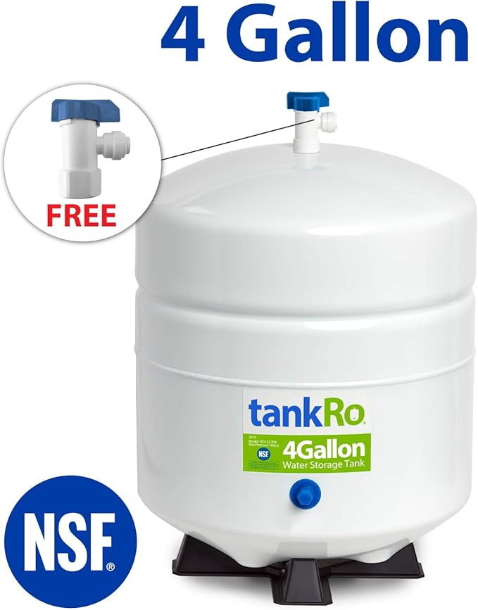 tankRo RO132-TNK RO Water Filtration System Expansion Tank 4 Gallon Capacity – NSF Certified – Compact Reverse Osmosis Water Storage Pressure Tank 1/4" Tank Ball Valve