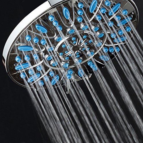 7-inch 6-Setting Rainfall Showerhead with Anti-Microbial Microban Protection from Mold, Mildew, and Bacteria - Clog-Free Wave Blue Jets, Chrome Finish