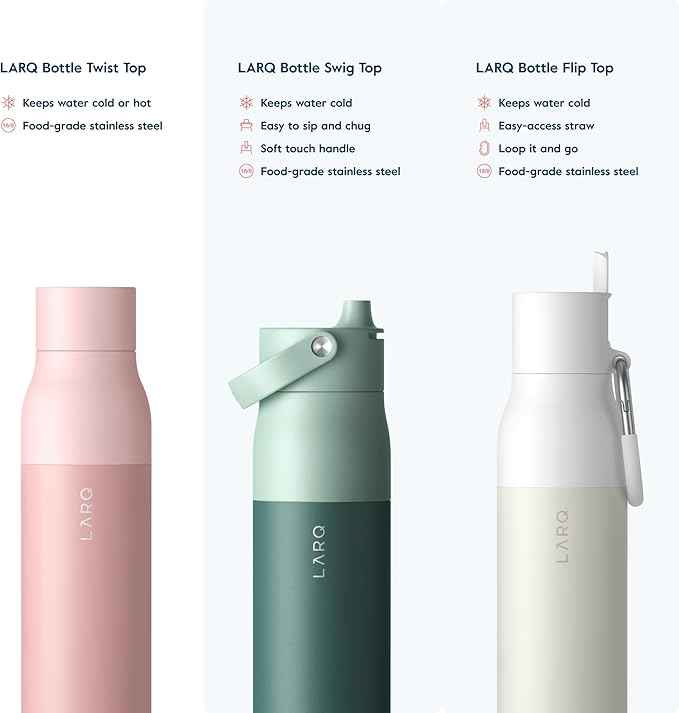 LARQ Bottle Twist Top 17 oz - Insulated Stainless Steel Water Bottle | BPA Free | Reusable for Camping, Office, Travel | Keeps Drinks Cold and Hot, Himalayan Pink