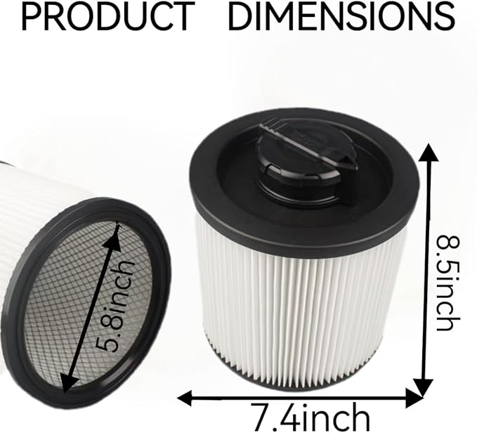 2 Pack DXVC6910 Cartridge Filter for vacuum filter replacement DEWALT Vacuum Cleaners 6-16 Gallo, wet/dry vac filter Compatible With DeWalt DXV10P DXV10PL DXV10SA DXV12P DXV09P DXV14P DXV16P DXV06P - AquaVibe