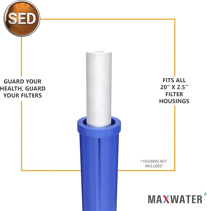 Max Water 5 Micron 20 x 2.5 Sediment Water Filter Replacement Melt-Blown Polypropylene Cartridge for Whole House Filter System, 12 Pack