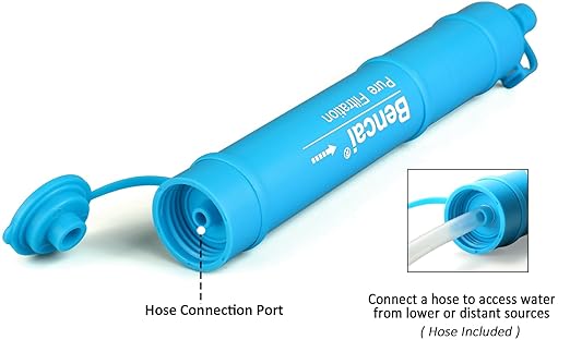 Detachable Straw Water Filter - Backwashable, Portable Water Filter for Camping, Hiking, Survival & Emergencies, Built-in Compass, 1-Pack