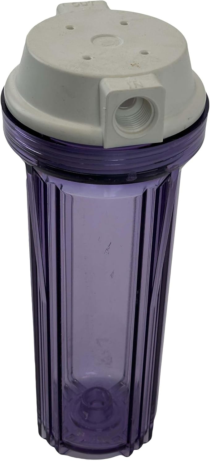 Neo-Pure 10" SlimLine Water Filter Housing with Clear Sump and Flat White Cap, 1/2" FNPT Connections, No Pressure Relief, Compatible with Standard 10" x 2.5" Cartridges (FHSL-1050FWC0)