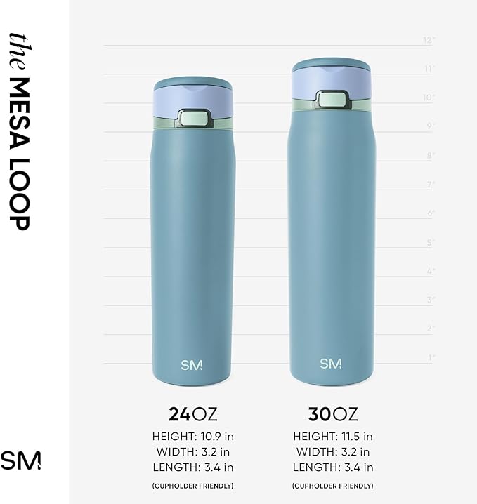 Simple Modern Mesa Loop Water Bottle with Covered Straw and Handle | 24oz Cup Holder Friendly Insulated Stainless Steel Bottles for Travel, Sports and School | Glacier Bay