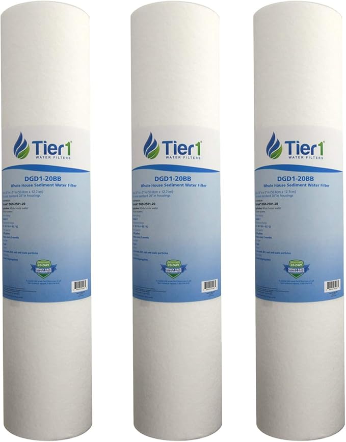 Tier1 1 Micron 20x4.5 Water Filter | Spun Wound Polypropylene Whole House Cartridge | Replacement for Pentek DGD-2501-20, 155360-43, P1-20BB | Sediment & Rust Filtration | 4.5 x 20 Water Filter (3pk)