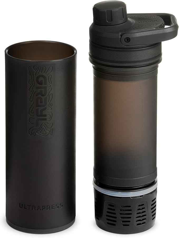 GRAYL UltraPress 16.9 oz Water Purifier & Filter Bottle for Hiking, Backpacking, Survival, Travel (Covert Black)