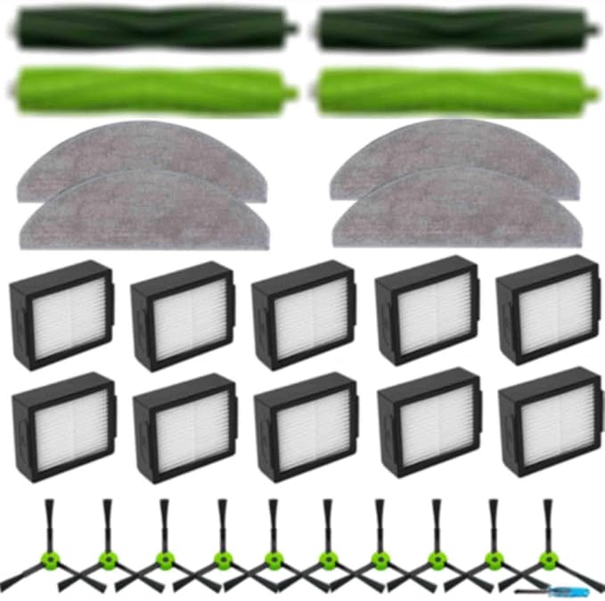 2 Set of Roller Brush & 10 Filters & 4 Mop Pads & 10 Side Brushes Replacement Parts Accessories Compatible with iRobot Roomba Combo i5 i5+ j5 j5+ Robot Vacuum Cleaner - AquaVibe