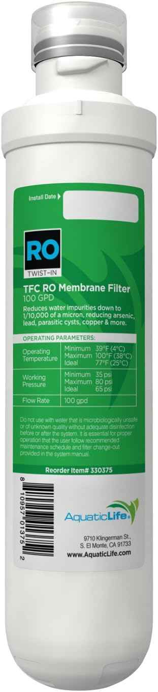 AQUATICLIFE Twist-in 100 GPD 4-Stage Ro Unit (Sediment, Carbon Block, Membrane, Deionization)