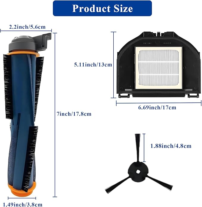 Vacuum Replacement Parts Accessories Kit Compatible With Shark RV2310AE Matrix Robot Vacuum Cleaner, 1 Main Brush, 2 HEPA Filters, 6 Side Brushes, 1 Cleaning Brush 10 Pack - AquaVibe
