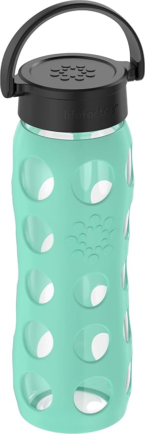 Lifefactory 22-Ounce BPA-Free Glass Water Bottle with Classic Cap and Protective Silicone Sleeve, Sea Green