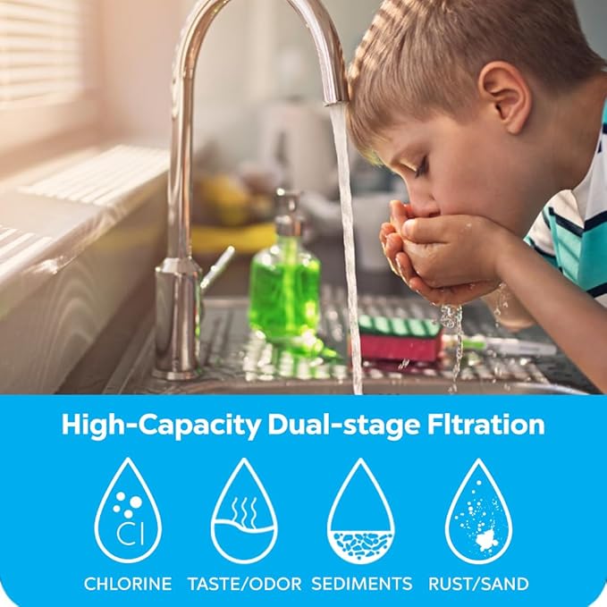 Clearbrook 12-Inch Dual Filter System, Fluoride & Gen4 Filters, Under Sink Water Filter, Dual Stage Filtration, Kitchen Sink Compatible, 8K Gallons Capacity, Quick Install