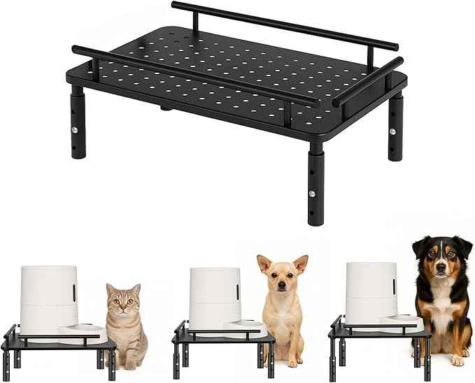 Raised Pet Feeder Stand for Cats & Dogs Neck Health, Metal Holder for Pet Automatic Feeders, Pet Water Dispenser Stand, Adjustable Height Elevated Shelf for Most Pet Feeders & Water Dispensers
