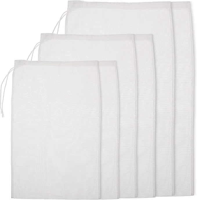 Boao 6 Pack Nut Milk Bags - Reusable Food Strainer Bags with Fine Mesh Nylon Drawstring, 3 Sizes