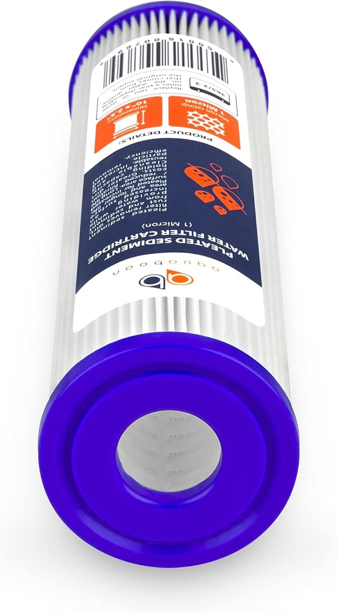 Aquaboon 1 Micron Pleated Water Filter 10 x 2.5 - Whole House Sediment Filter Replacement Cartridge Compatible with WFPFC3002, WHKF-WHPL, 25-Pack