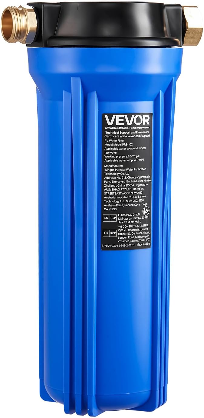 VEVOR RV Water Filter, 2.5 x 10 in Water Filter System for Campers, Remove Sediments, Chlorine, Bad Tastes, Odors, and Most Contaminants, RV Filter for RVs, Boats, Vans