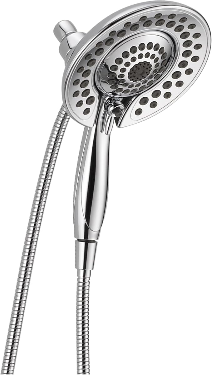 Delta 5-Setting In2ition 2-in-1 Dual Shower Head with HandHeld Spray, Chrome Detachable Shower Head with Hose, Showerhead, 2.5 GPM Flow Rate, Lumicoat Chrome 58569-PR25-PK