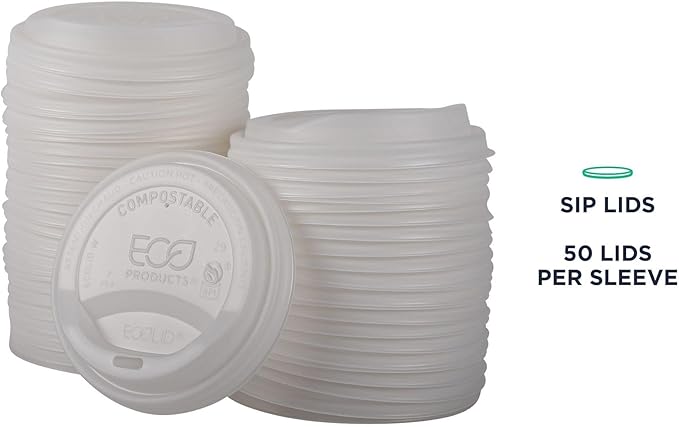 Eco-Products Compostable Coffee Cup Lids, Case of 800, White EcoLid, Fits 10-20oz Hot Cups, Made from PLA, A Renewable Material Made from Plants, ASTM, BPI-Certified