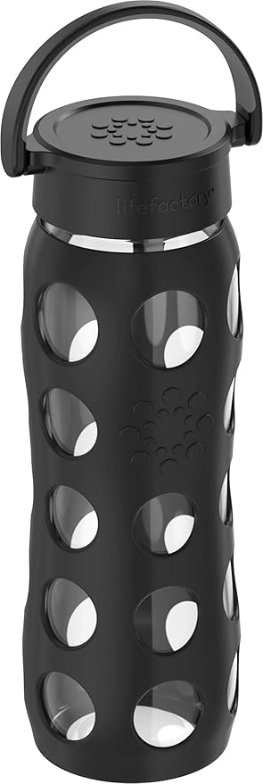 Lifefactory 22-Ounce BPA-Free Glass Water Bottle with Classic Cap and Protective Silicone Sleeve, Onyx