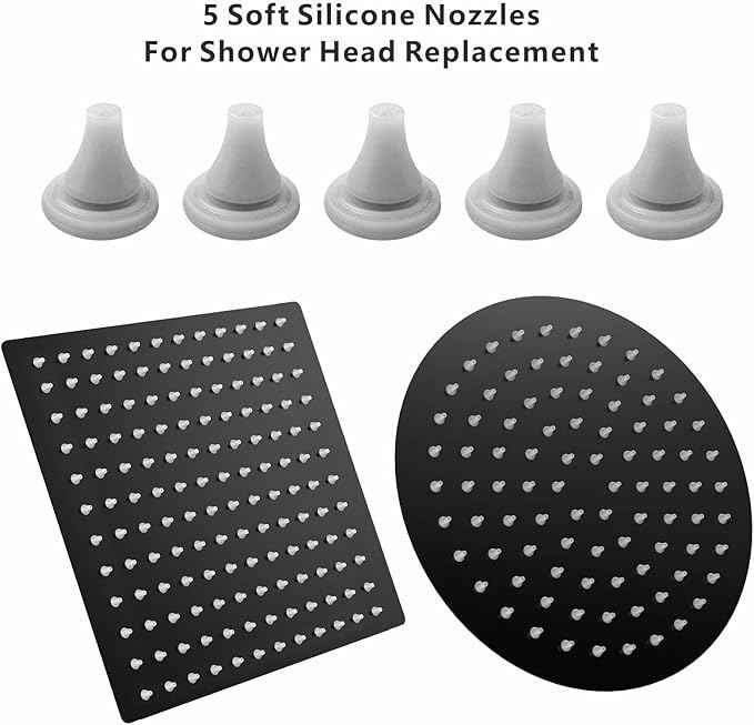 Voolan Shower Flow Restrictor Set - Fixed Showerhead Replace Parts -1.8 and 2.5GPM Flow Reducer Limiter + 2 Filter Gaskets + 5 Soft Silicone Nozzles For Shower Head Replacement